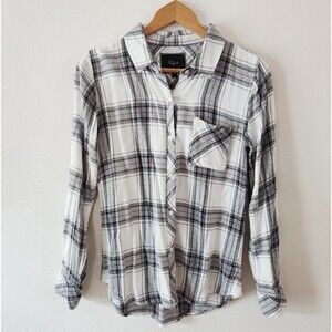 Rails Hunter White Black Gray Plaid Print Long Sleeve Button Down Flannel Size S